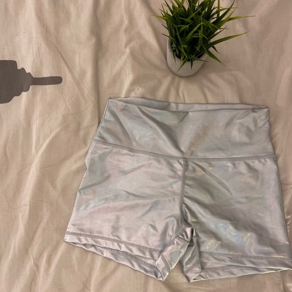 Pants - High Waisted Holographic Spandex Shorts